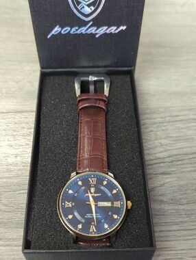 Poedagar Men's Wrist Watch Real Leather Strap